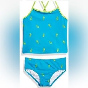 AMAZON ESSENTIALS Girls size 14 Tankini Set pineapples and turquoise NWOT
